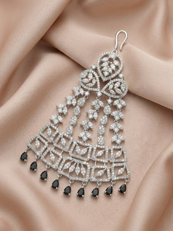Rhodium Plated Black Stone Chandelier  Passa