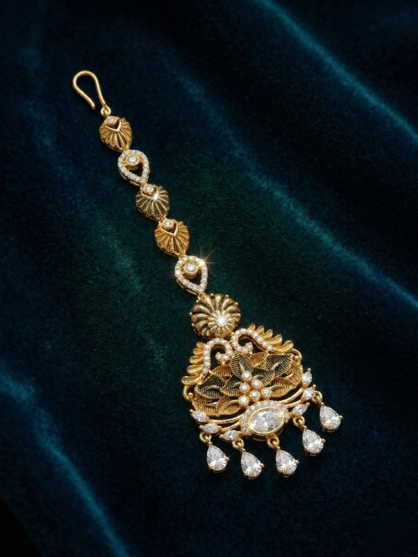 Gold Plated Textured Floral Design Maangtikka