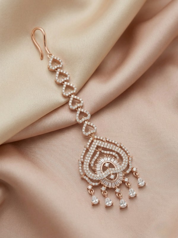 Rose Gold Heart Chain Diamond Style Maangtikka