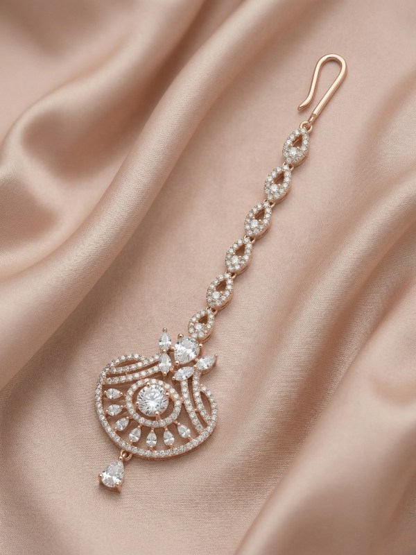 Rose Gold Plated Designer Frame American Diamond Maangtikka