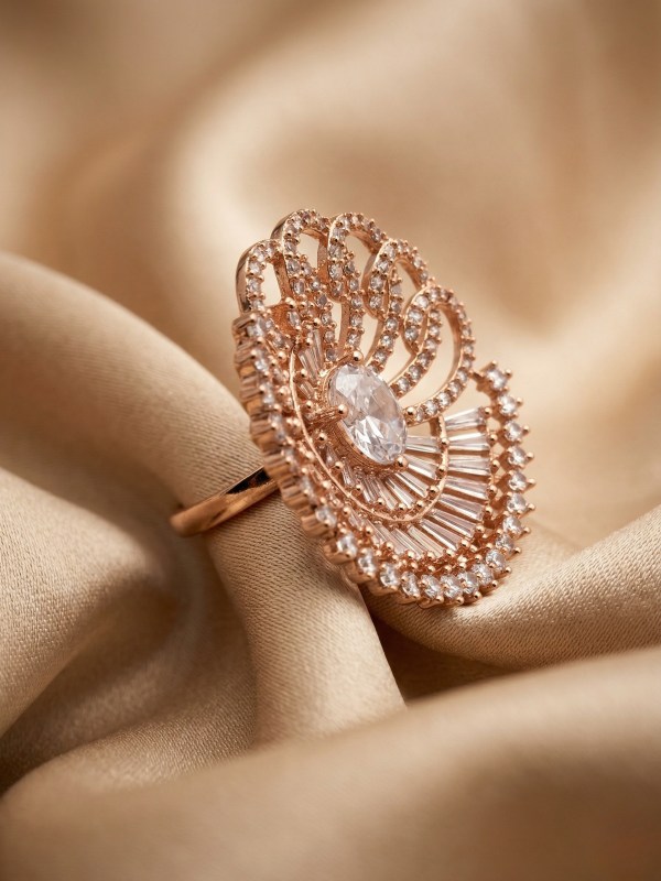 Rose Gold Oval Peacock Shell Adjustable Ring