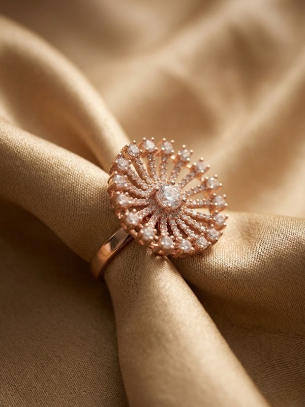 Rose Gold Sunburst Medallion Adjustable Ring