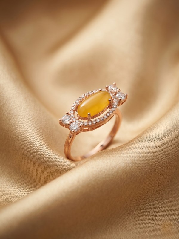 Rose Gold Oval Statement Adjustable Ring with Crystal Accents