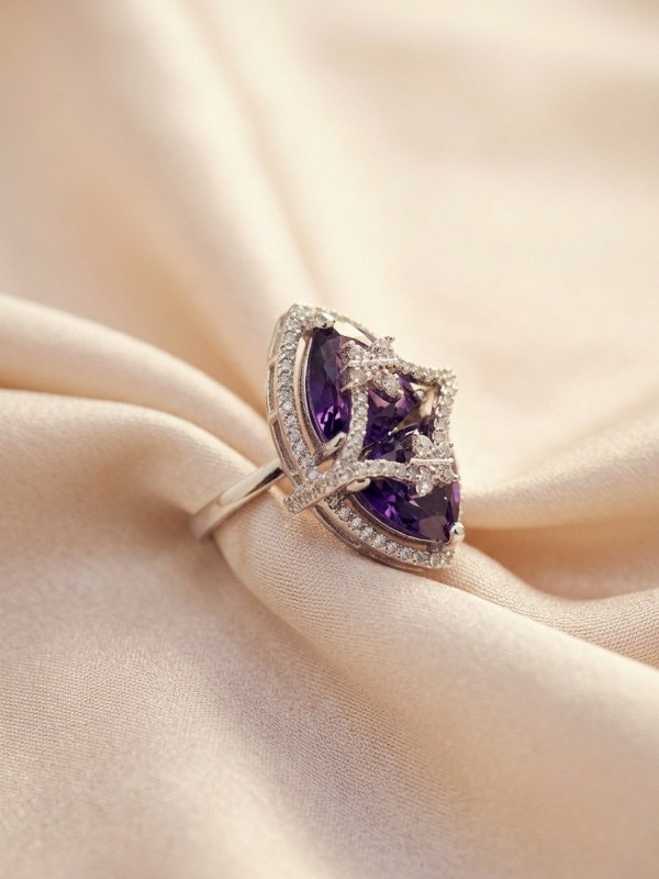 Enchanted Amethyst Butterfly Adjustable Statement Ring