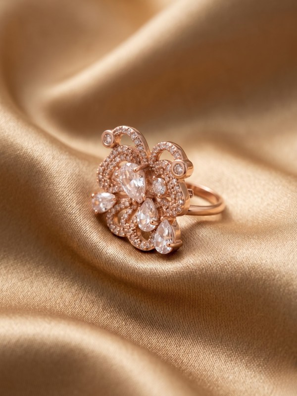Floral Bloom Rose Gold Adjustable Statement Ring