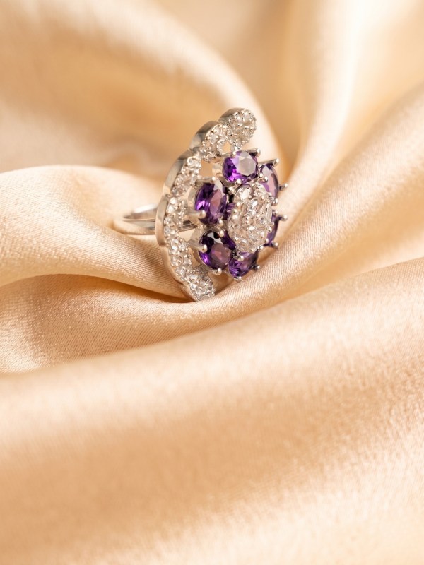 Royal Purple Floral Adjustable Statement Ring