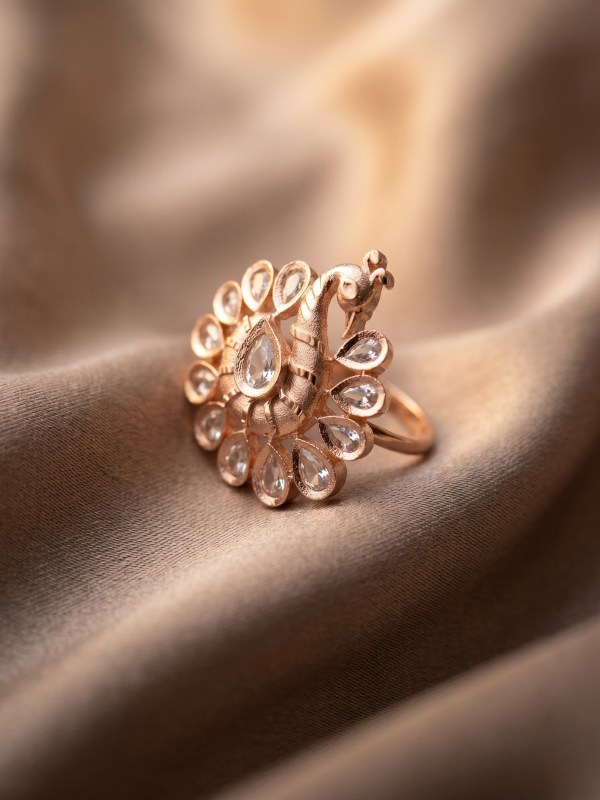 Regal Peacock Rose Gold Adjustable Statement Ring