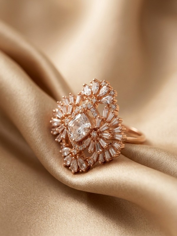 Radiant Baguette & Crystal Burst Adjustable Statement Ring