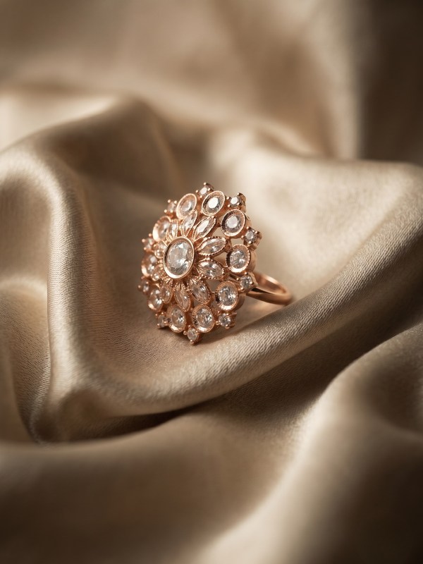 Vintage Floral Rose Gold Adjustable Statement Ring