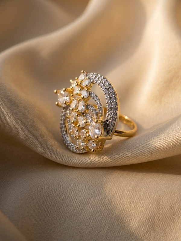 Dual-Tone Swirl Crystal Adjustable Statement Ring