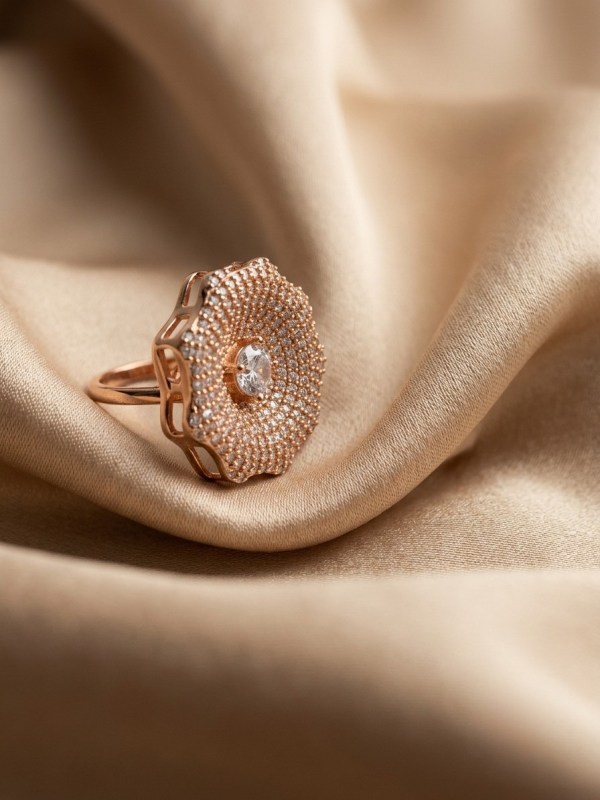 Pave Crystal Bloom Rose Gold Adjustable Statement Ring
