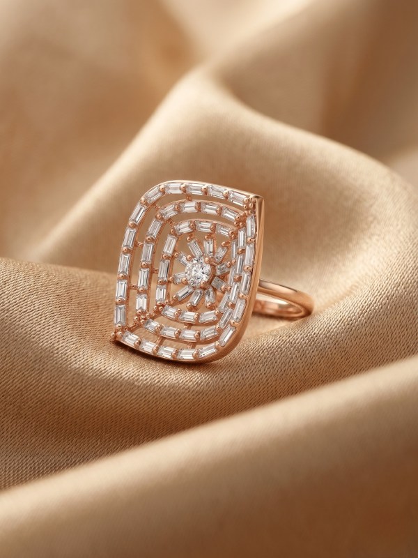 Geometric Baguette & Marquise Rose Gold Adjustable Statement Ring