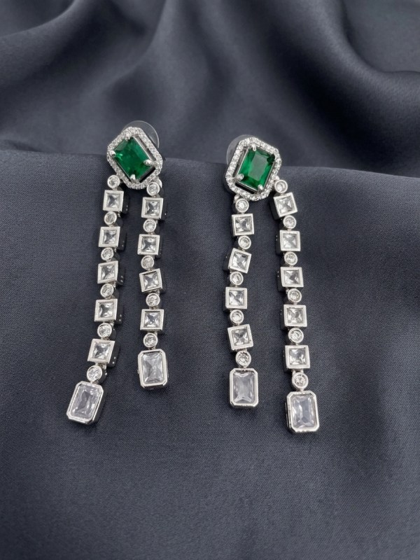 Emerald Green & Crystal Double Strand Linear Drop Earrings