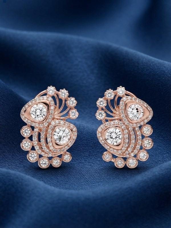 Rose Gold CZ Abstract Paisley Stud Earrings