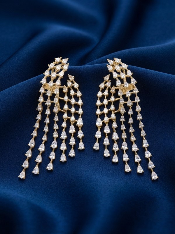 Gold Plated CZ Winged Waterfall Drop Earrings