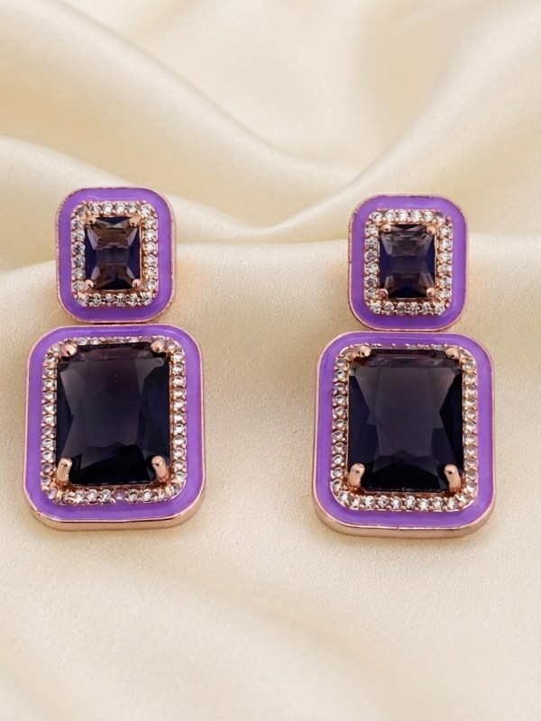 Rose Gold Purple Amethyst & Enamel Tiered Geometric Drop Earrings