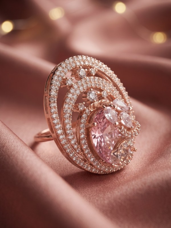 Blush Pink Oval Crystal Dual Halo Adjustable Statement Ring