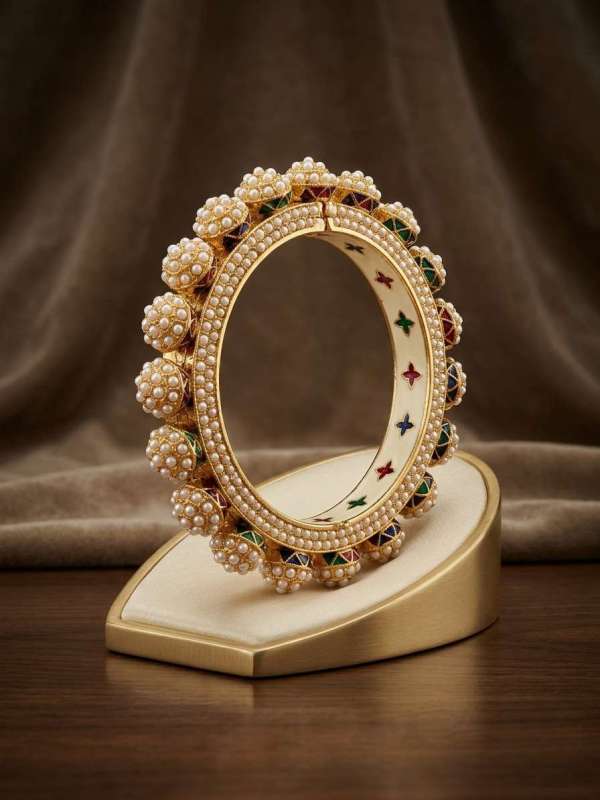 Women’s Classic Gold-Toned Pearl-Studded Heritage Kada