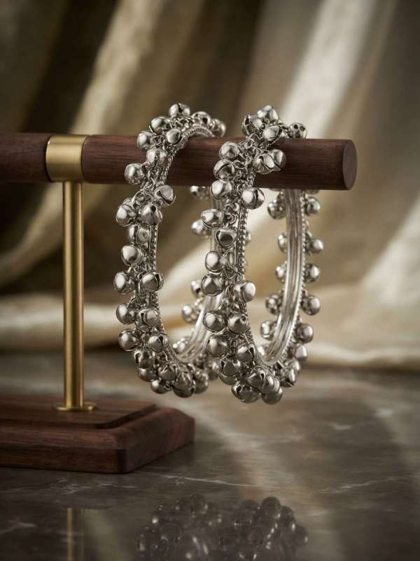 Women’s Oxidized Silver-Toned Ghungroo Chime Slip-On Bangle Pair